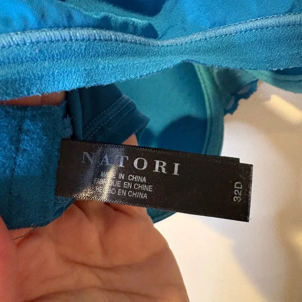 Natori‎ Teal Lace Trim Balconette Bra 32D Underwire Padded Adjustable Straps
